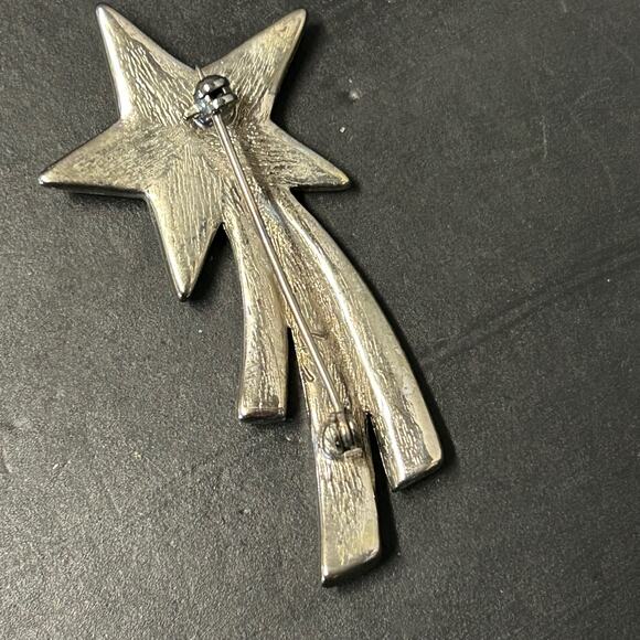 Vintage Shooting Star Silver Toned Clear Rhinestone Brooch Signed - Picture 2 of 4